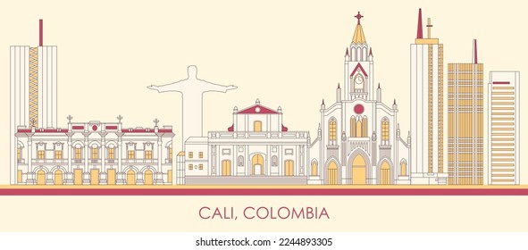 Cartoon Skyline panorama of city of Cali, Colombia - vector illustration