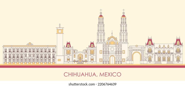 Cartoon Skyline panorama of city of Chihuahua, Mexico - vector illustration