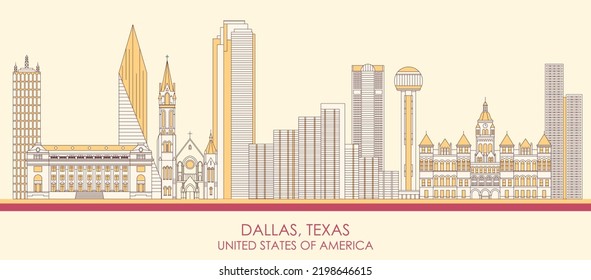 Cartoon Skyline panorama of city of Dallas, Texas, United States - vector illustration