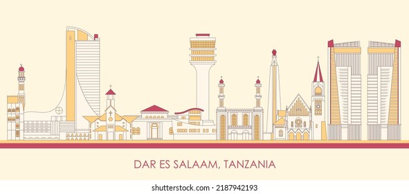 Cartoon Skyline panorama of city of Dar Es Salaam, Tanzania - vector illustration