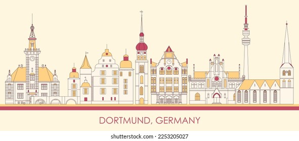 Cartoon Skyline panorama of city of Dortmund, Germany  - vector illustration