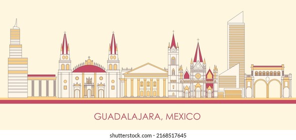 Cartoon Skyline panorama of city of Guadalajara, Mexico - vector illustration