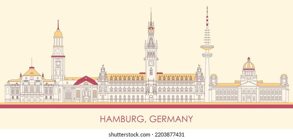 Cartoon Skyline panorama of city of Hamburg, Germany  - vector illustration
