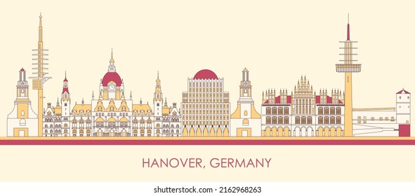 Cartoon Skyline panorama of city of Hanover, Germany - vector illustration