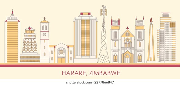 Cartoon Skyline panorama of city of Harare, Zimbabwe - vector illustration