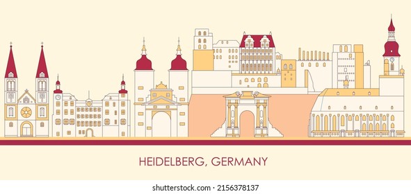 Cartoon Skyline panorama of city of Heidelberg, Germany - vector illustration