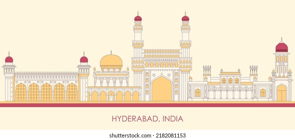 Cartoon Skyline panorama of city of Hyderabad, India - vector illustration