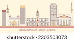 Cartoon Skyline panorama of city of Johannesburg, South Africa - vector illustration