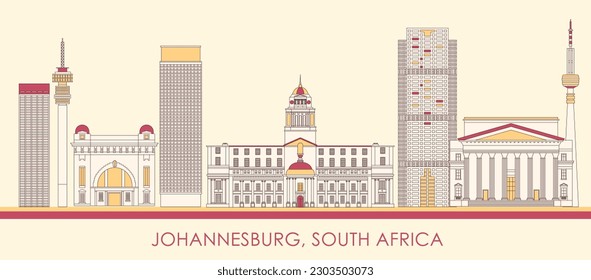 Cartoon Skyline panorama of city of Johannesburg, South Africa - vector illustration