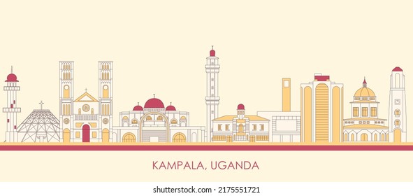 Cartoon Skyline panorama of city of Kampala, Uganda - vector illustration