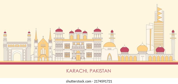 Cartoon Skyline panorama of city of Karachi, Pakistan - vector illustration