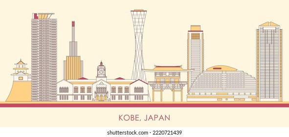 Cartoon Skyline panorama of city of Kobe, Japan - vector illustration