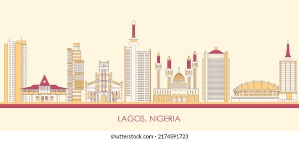 Cartoon Skyline panorama of city of Lagos, Nigeria - vector illustration