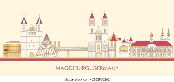 Cartoon Skyline panorama of city of Magdeburg, Germany - vector illustration