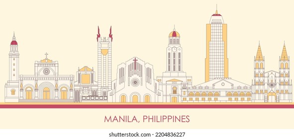 Cartoon Skyline panorama of city of Manila, Philippines  - vector illustration