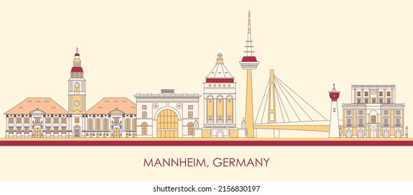 Cartoon Skyline panorama of city of Mannheim, Germany - vector illustration