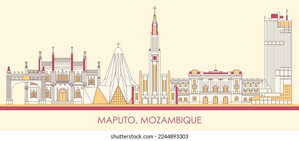 Cartoon Skyline panorama of city of Maputo, Mozambique - vector illustration