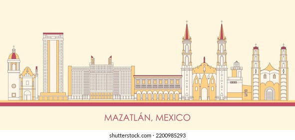 Cartoon Skyline panorama of city of Mazatlan, Mexico - vector illustration