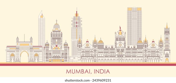 Cartoon Skyline panorama of city of Mumbai, India - vector illustration