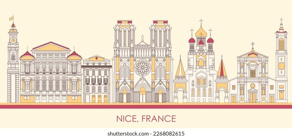 Cartoon Skyline panorama of City of Nice, France - vector illustration