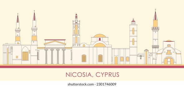 Cartoon Skyline panorama of city of Nicosia, Cyprus - vector illustration