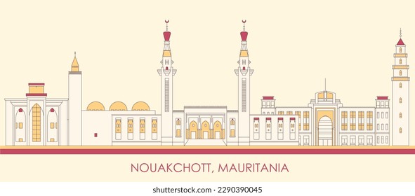 Cartoon Skyline panorama of city of Nouakchott, Mauritania - vector illustration