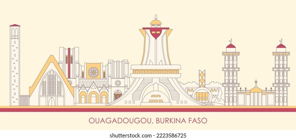 Cartoon Skyline panorama of city of Ouagadougou, Burkina Faso - vector illustration