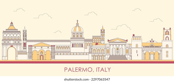 Cartoon Skyline panorama of City of Palermo, Sicily, Italy - vector illustration