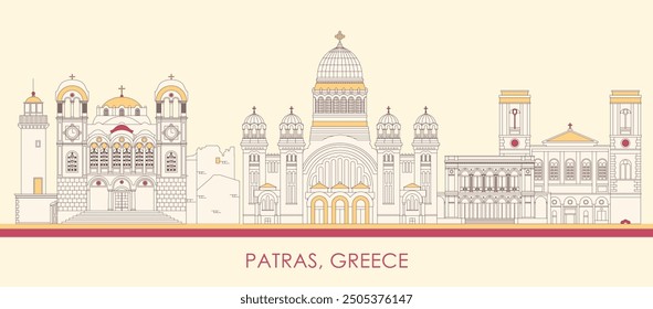 Cartoon Skyline panorama of city of Patras, Greece - vector illustration