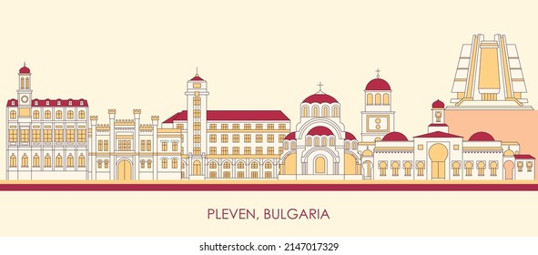 Cartoon Skyline panorama of city of Pleven, Bulgaria - vector illustration