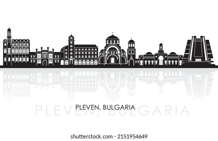 Cartoon Skyline panorama of city of Pleven, Bulgaria - vector illustration