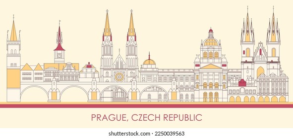 Panorama del Skyline de dibujos animados de la ciudad de Praga, República Checa - ilustración vectorial