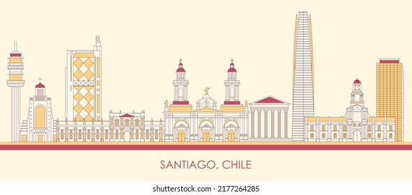 Cartoon Skyline panorama of city of Santiago, Chile - vector illustration