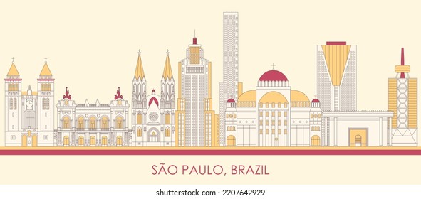 Cartoon Skyline panorama of city of Sao Paulo, Brazil - vector illustration