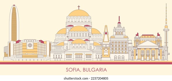 Cartoon Skyline panorama of city of Sofia, Bulgaria - vector illustration