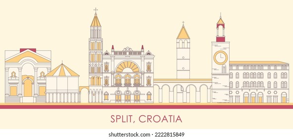 Cartoon Skyline panorama of City of Split, Croatia - vector illustration