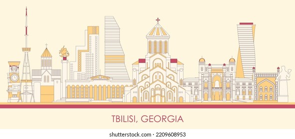 Cartoon Skyline panorama of city of Tbilisi, Georgia - vector illustration