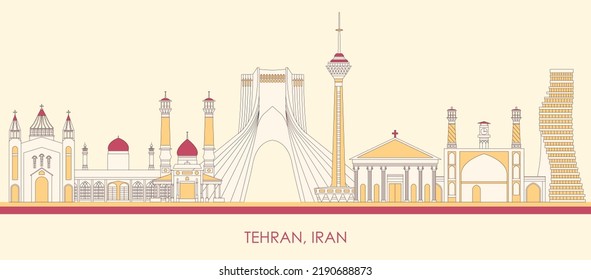 Cartoon Skyline panorama of city of Tehran, Iran - vector illustration