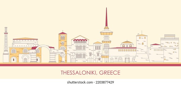 Cartoon Skyline panorama of city of Thessaloniki, Greece - vector illustration