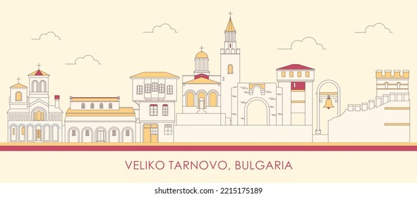 Cartoon Skyline panorama of city of Veliko Tarnovo, Bulgaria - vector illustration