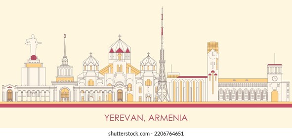 Cartoon Skyline panorama of city of Yerevan, Armenia - vector illustration