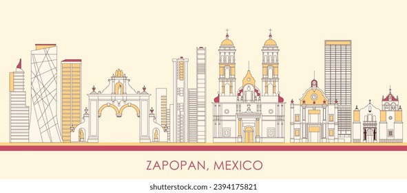 Cartoon Skyline panorama of city of Zapopan, Mexico - vector illustration