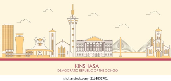 Cartoon Skyline panorama of Kinshasa, Democratic Republic of the Congo - vector illustration