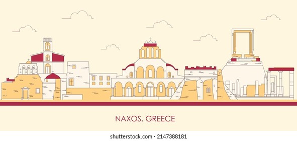 Cartoon Skyline panorama of  Naxos, Cyclades Islands, Greece - vector illustration