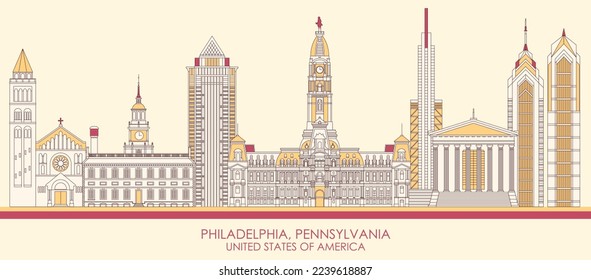 Cartoon Skyline panorama of Philadelphia, Pennsylvania, United States - vector illustration