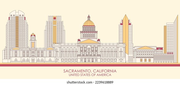 Cartoon Skyline panorama of Sacramento, California, United States - vector illustration