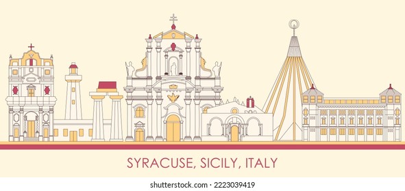 Cartoon Skyline panorama of Syracuse, Sicily, Italy - vector illustration