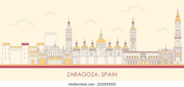 Cartoon Skyline panorama of  Zaragoza, Aragon, Spain - vector illustration