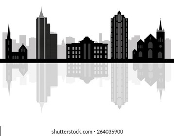 Cartoon skyline silhouette of the city of Raleigh, North Carolina