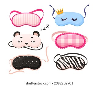 Cartoon sleep masks collection. Vector illustration